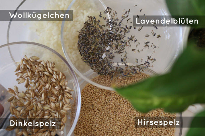 Natürliche Füllungen für Stillkissen: Bio-Dinkelspelzen, Hirseschalen und Schafwolle